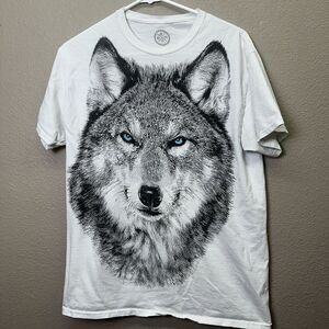 DOM It's About The Art Blue Eyed Wolf Full Front Print T-Shirt Men's Medium